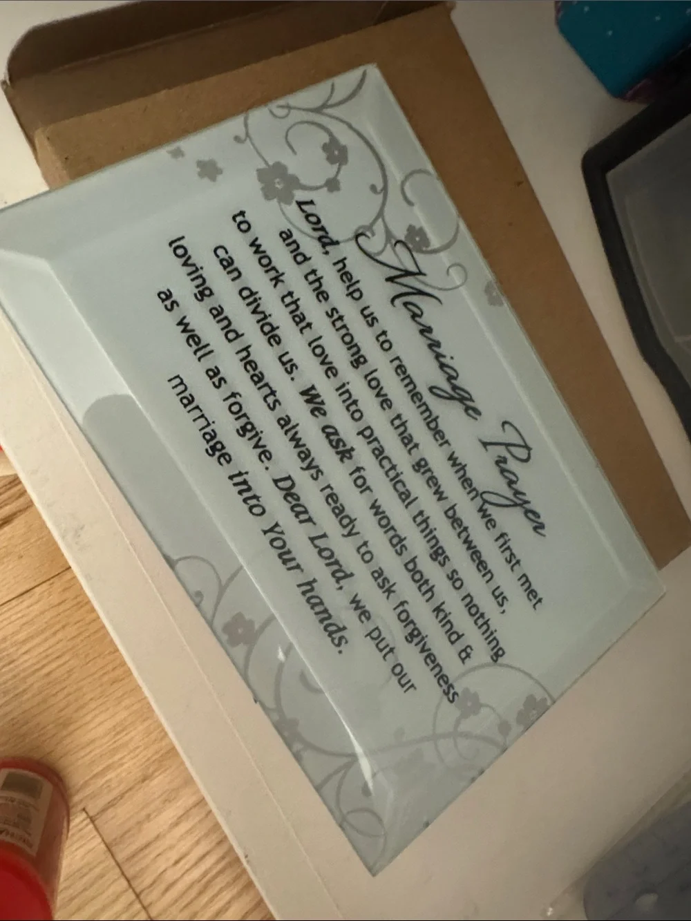 Wedding Prayer Glass Wall Art - White and Gray by